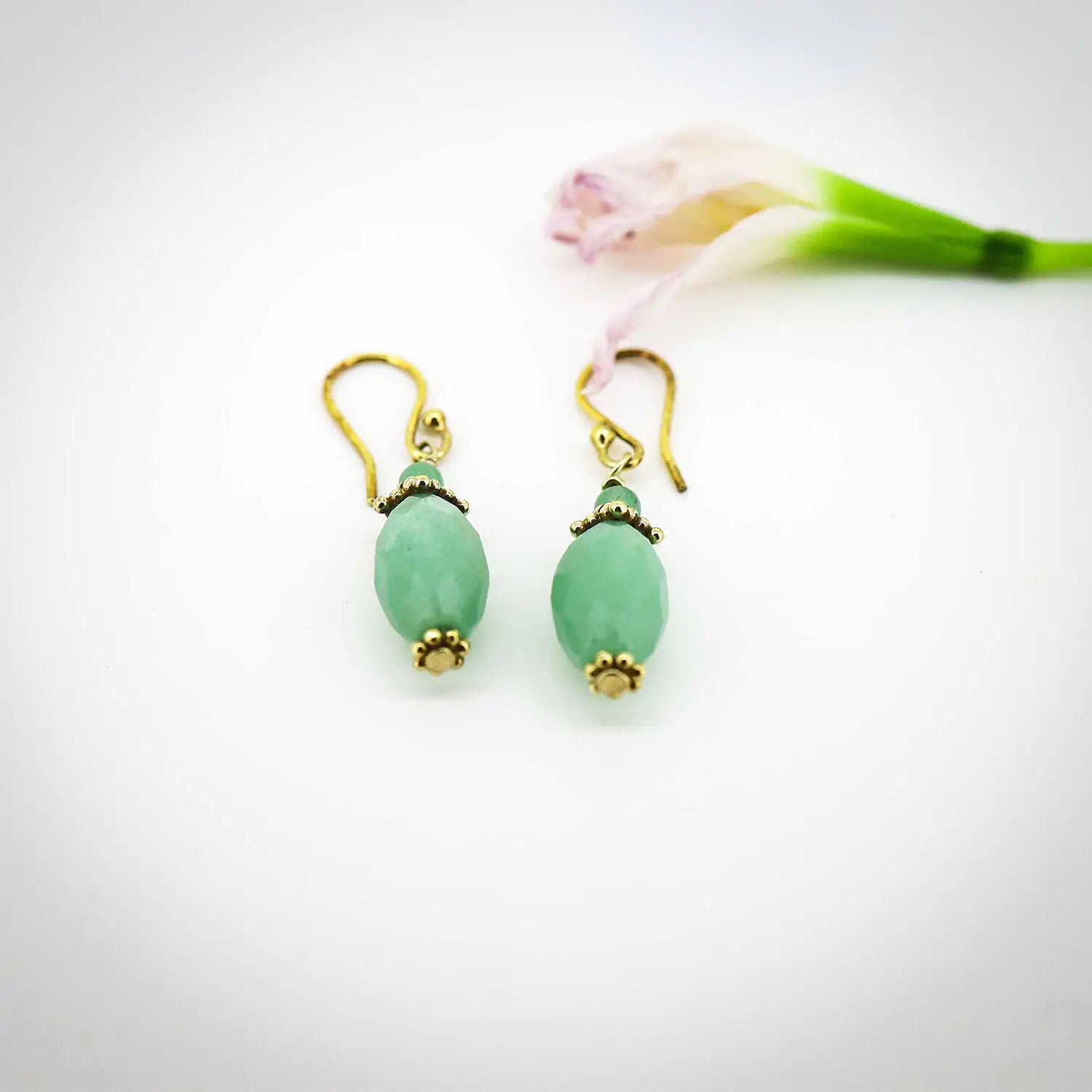 Gold-Plated Sterling Silver Earrings with Green Aventurine Drops- Made With Pure 925 Silver