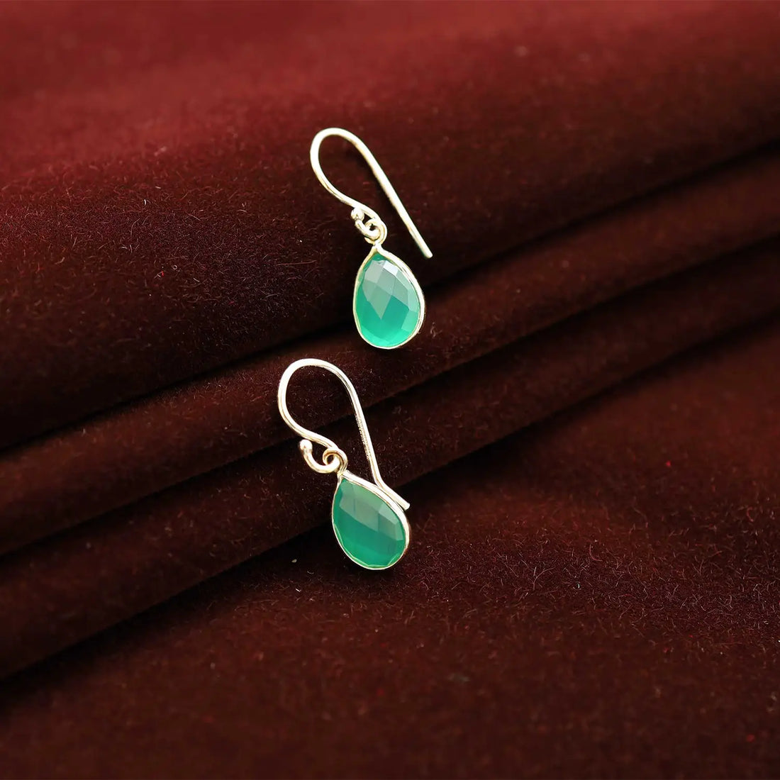 Silver Drop Earrings with Green - Made With Pure 925 Silver