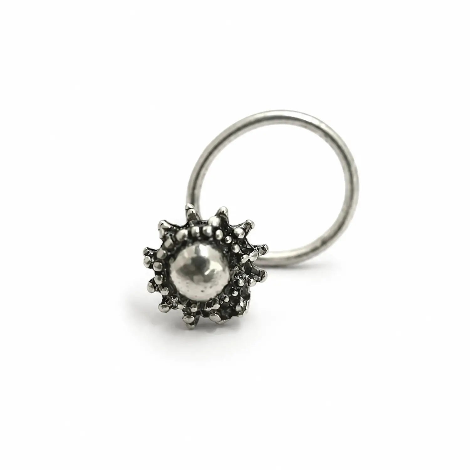 Vintage Bloom Oxidised Silver Nose Pin- Made With Pure 925 Silver