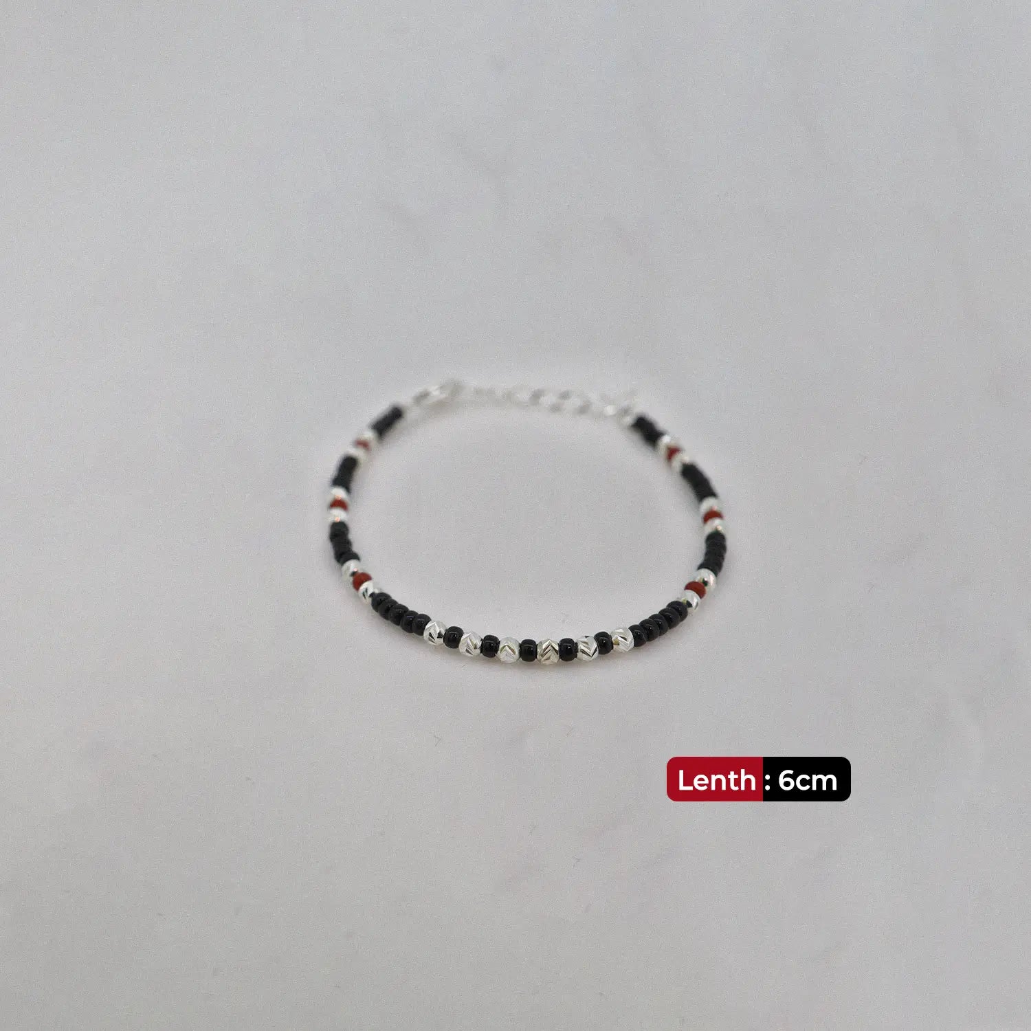 Pure Silver Kids Black–Red Beads Bracelet- Made With Pure 925 Silver