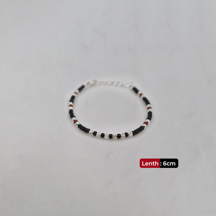 Pure Silver Kids Black–Red Beads Bracelet- Made With Pure 925 Silver