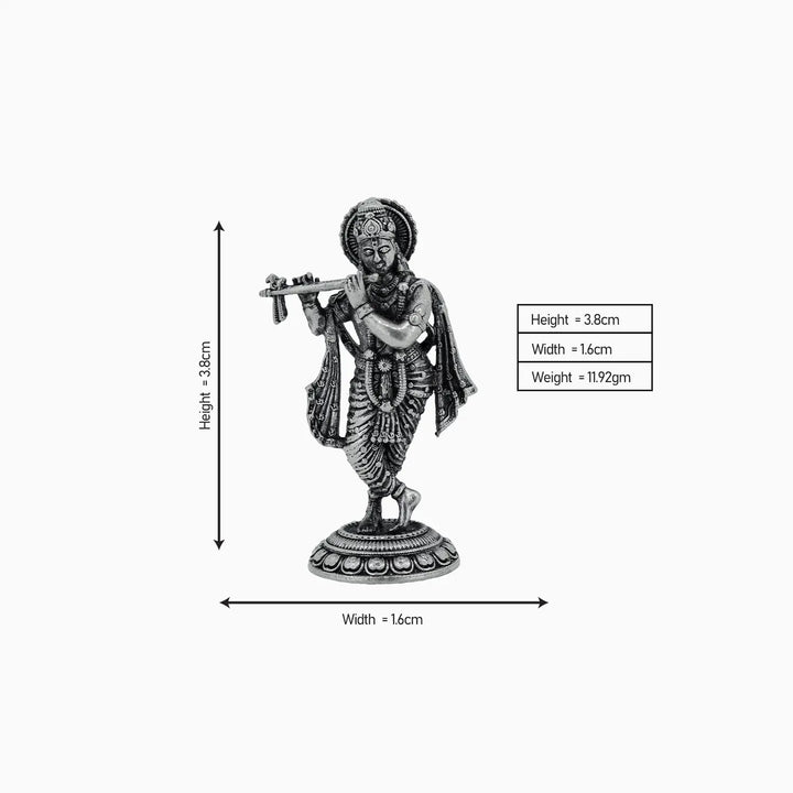 Antique Finish Pure Silver Lord Krishna Idol- Made With Pure 925 Silver