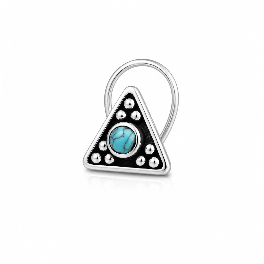 Tribal Triangle Pure Silver Nose Pin with Blue Accents- Made With Pure 925 Silver