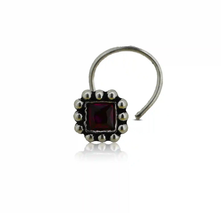 Garnet Grace Oxidised Silver Nose Pin- Made With Pure 925 Silver
