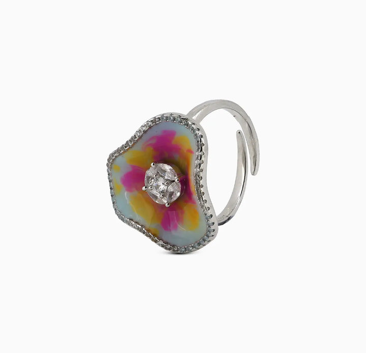 Silver Multicolor Floral Ring - Made With Pure 925 Silver