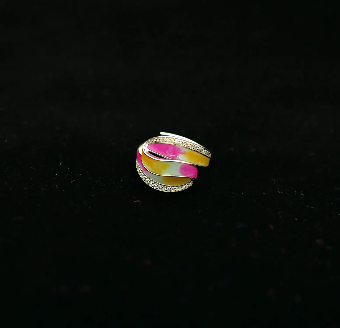 Silver Multicolor Enamel Wave Ring - Made With Pure 925 Silver