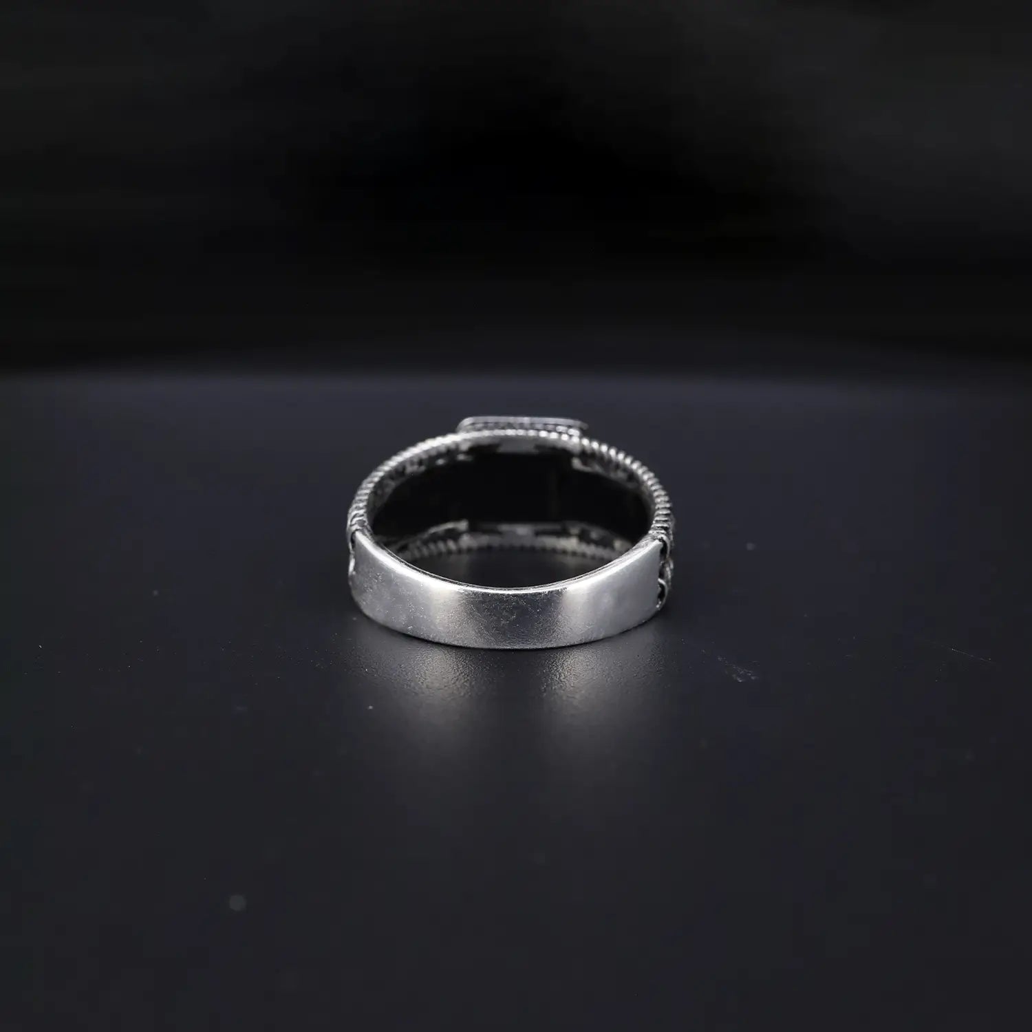 Oxidised Silver Ring with & Black Stone - Made With Pure 925 Silver