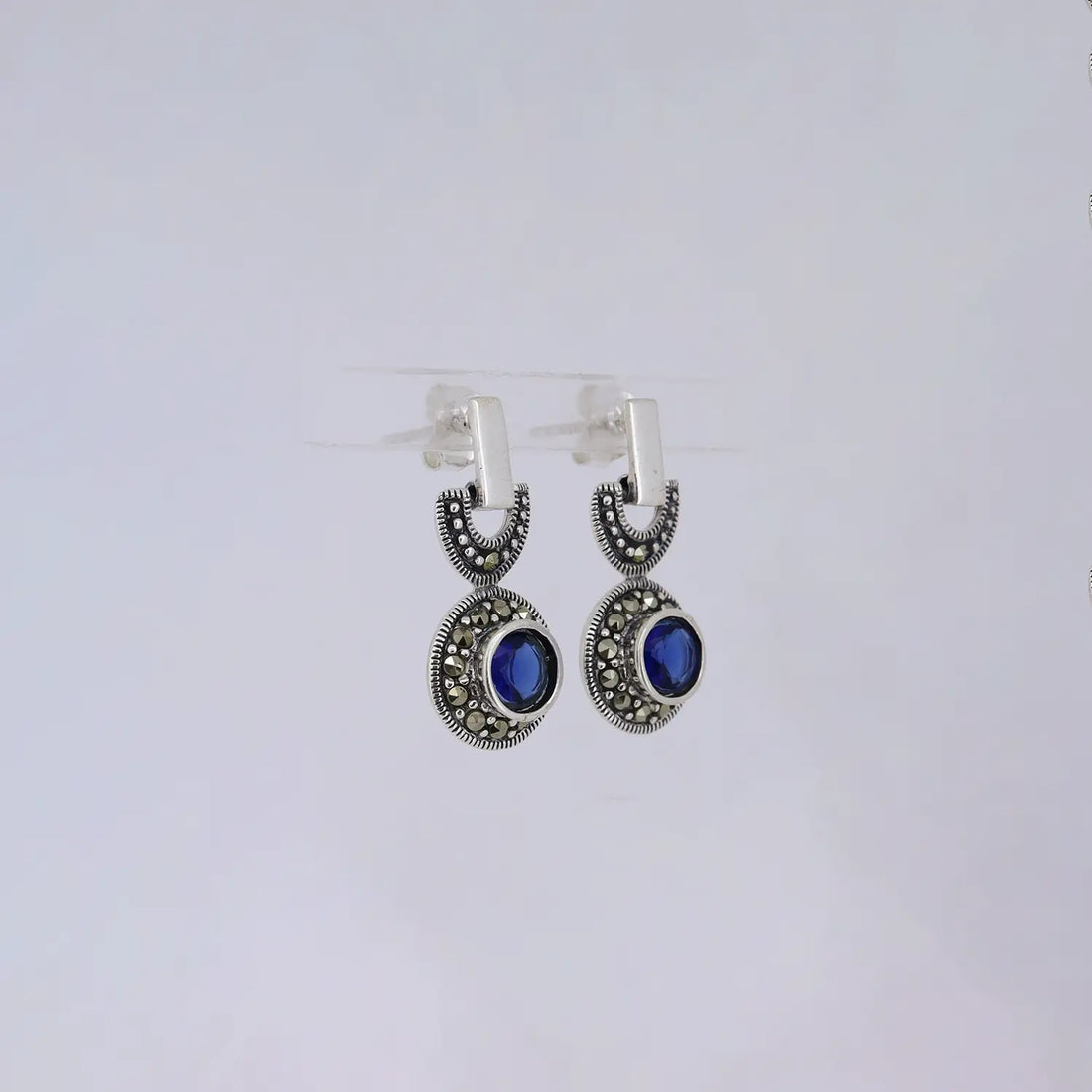 Midnight Blue Oxidized Silver Drop Earrings - Made With Pure 925 Silver