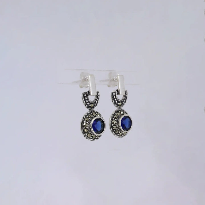 Midnight Blue Oxidized Silver Drop Earrings - Made With Pure 925 Silver