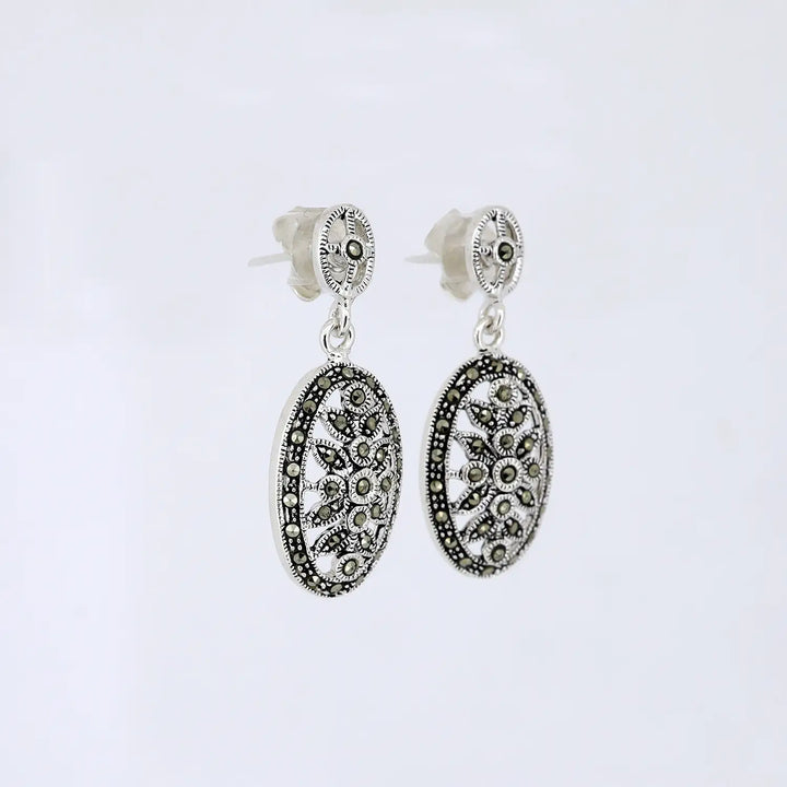 Elegant Oxidized Silver Drop Earrings- Made With Pure 925 Silver