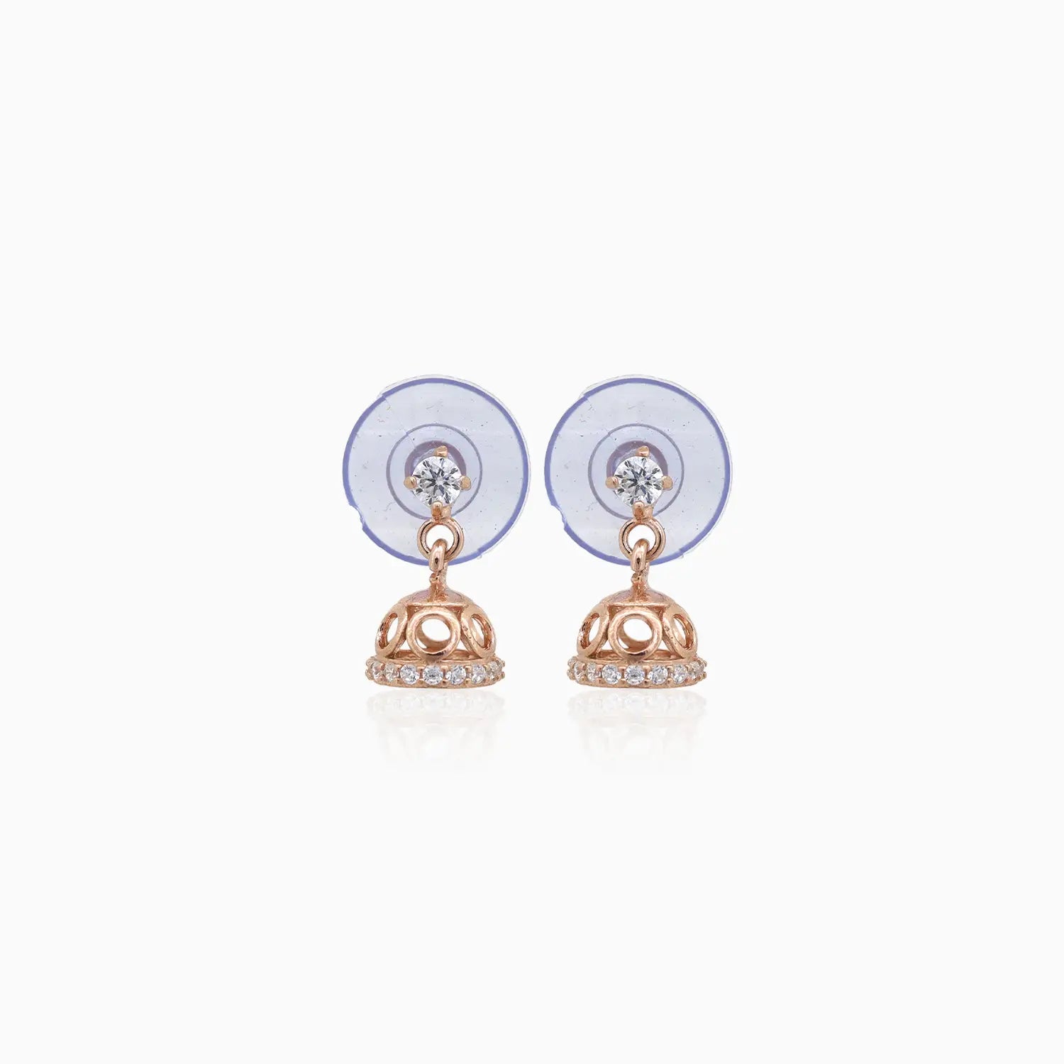 Rose Gold Charm Silver Jhumki Drop Earrings- Made With Pure 925 Silver