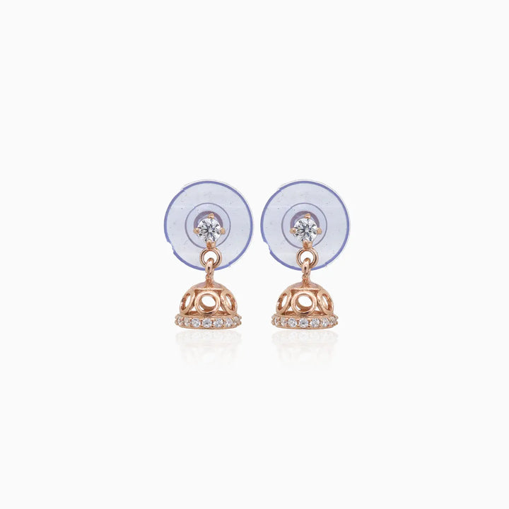 Rose Gold Charm Silver Jhumki Drop Earrings- Made With Pure 925 Silver