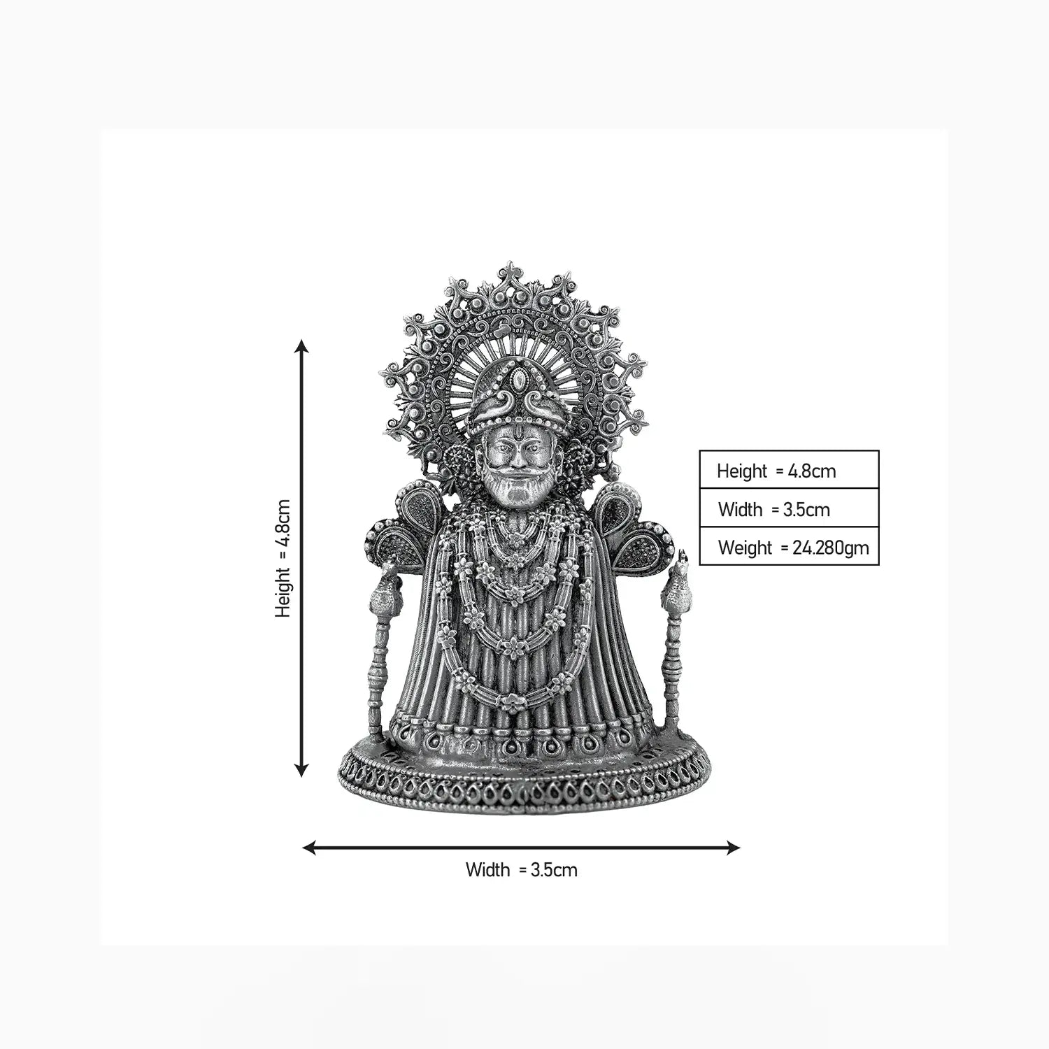 Pure Silver Khatu Shyam Ji Idol – Antique Finish- Made With Pure 925 Silver