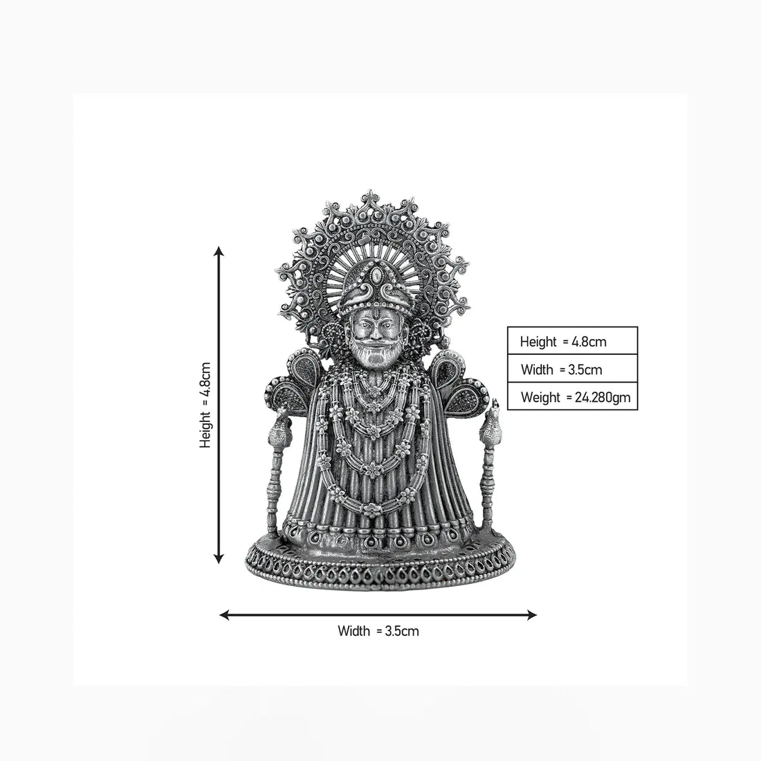 Pure Silver Khatu Shyam Ji Idol – Antique Finish- Made With Pure 925 Silver