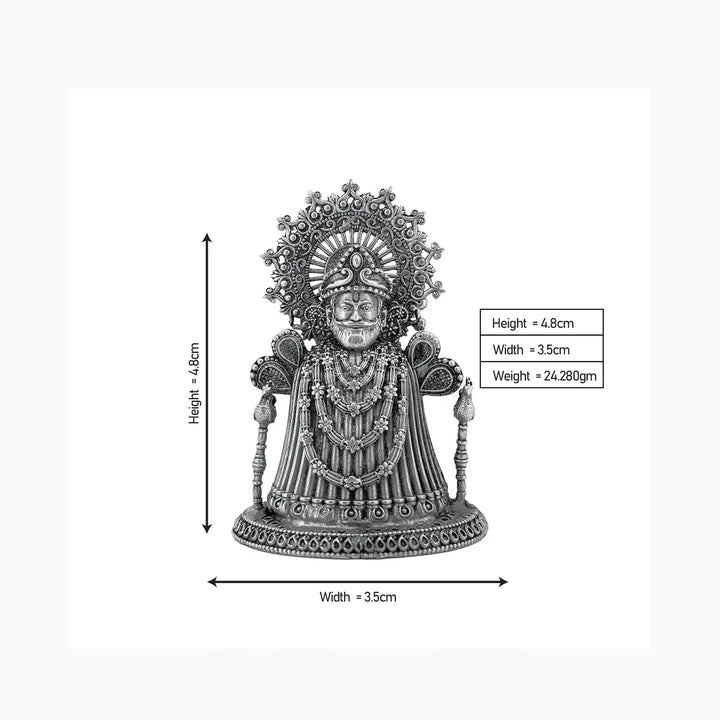 Pure Silver Khatu Shyam Ji Idol – Antique Finish- Made With Pure 925 Silver