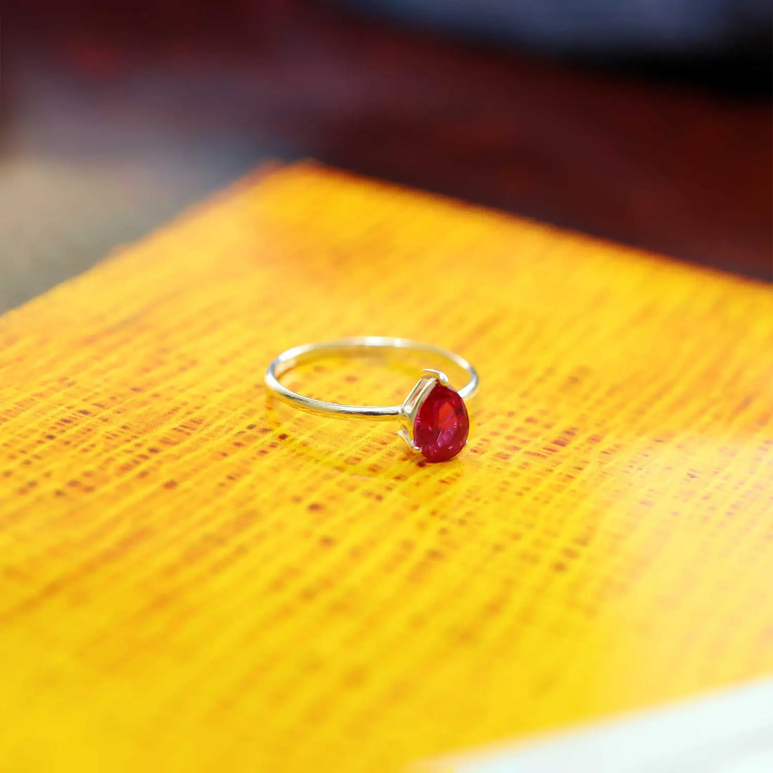 Red Tilak Shape Stone Silver Ring - Made With Pure 925 Silver