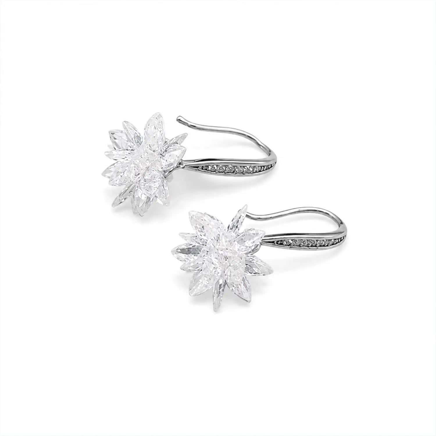 Crystal Bloom Hook Earrings - Made With Pure 925 Silver