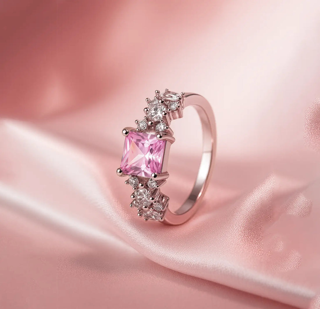 Pure Silver Pink Princess-Cut Ring - Made With Pure 925 Silver