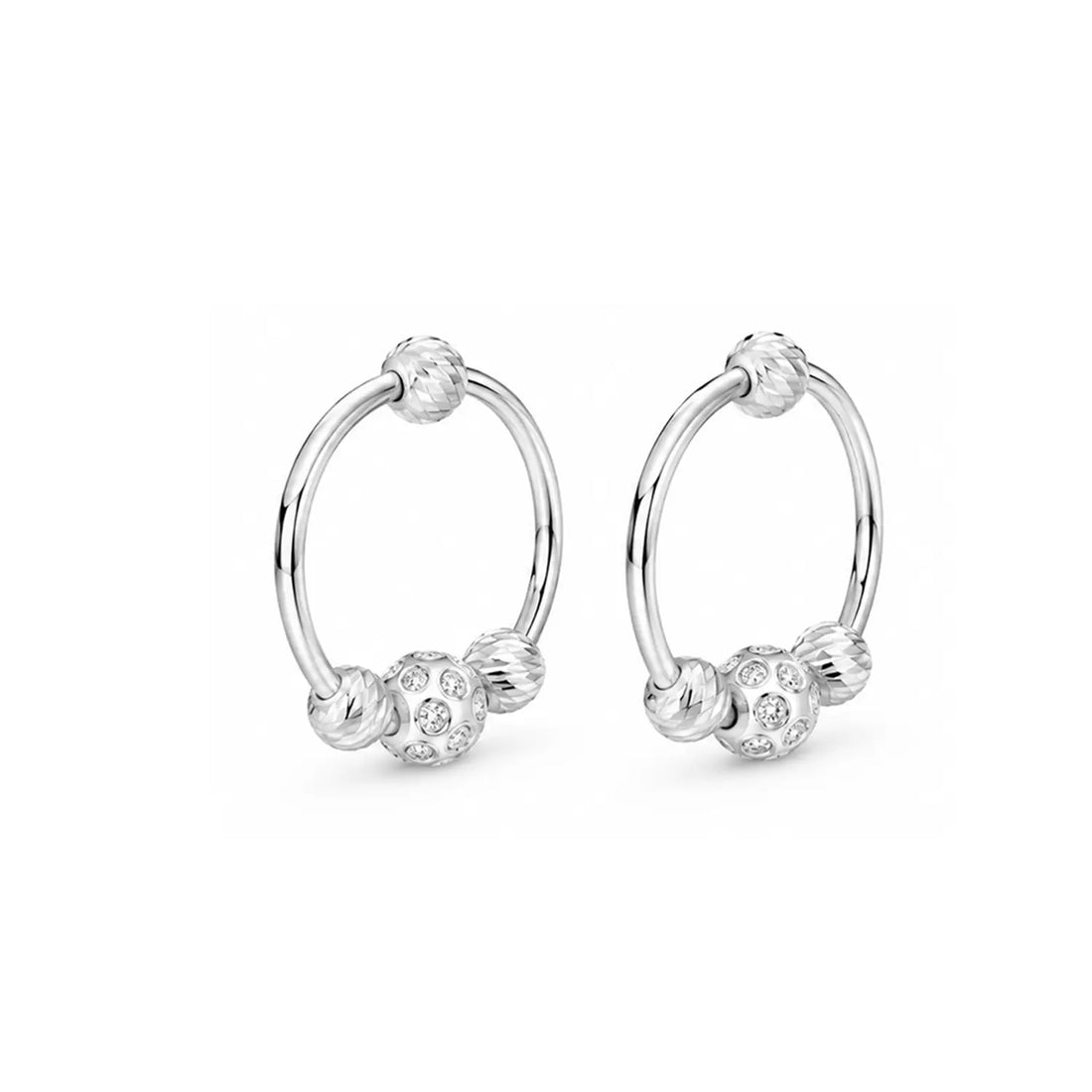 Ornate Beaded Circle Silver Hoop Earrings - Made With Pure 925 Silver
