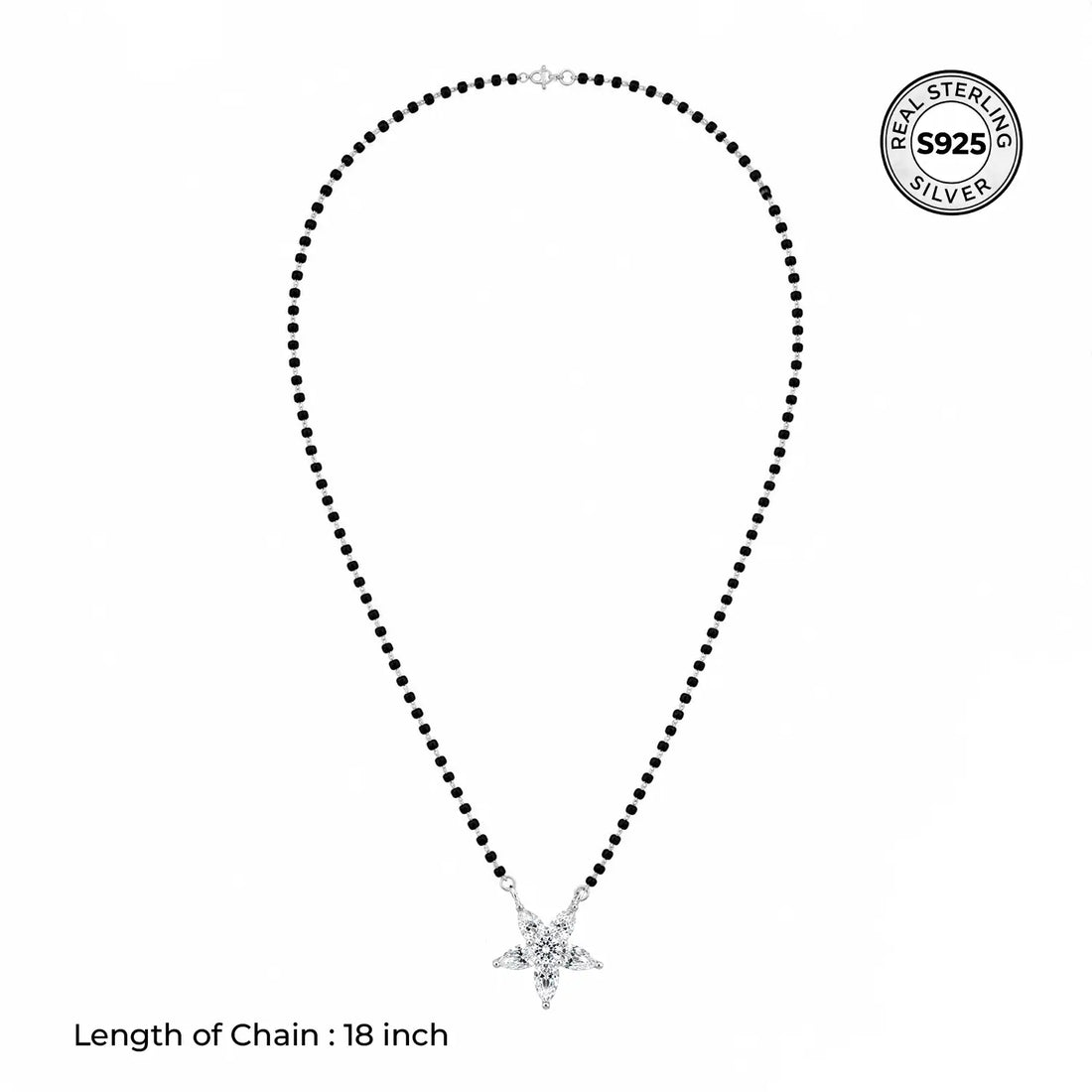 Elegant Floral Black Bead Mangalsutra - Made With Pure 925 Silver