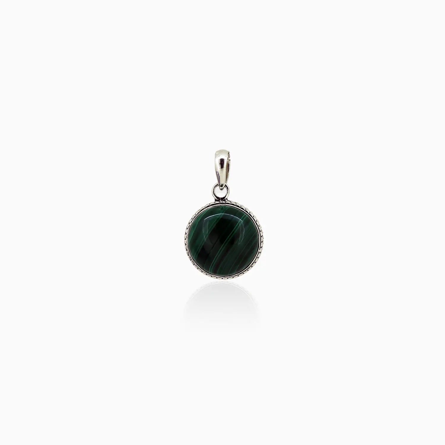 Pure Silver Malachite Round Pendant- Made With Pure 925 Silver