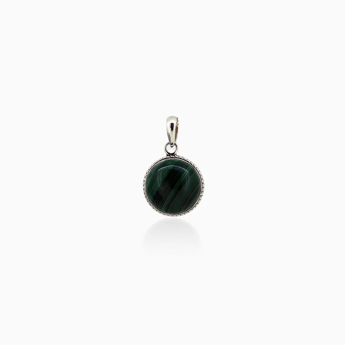 Pure Silver Malachite Round Pendant- Made With Pure 925 Silver