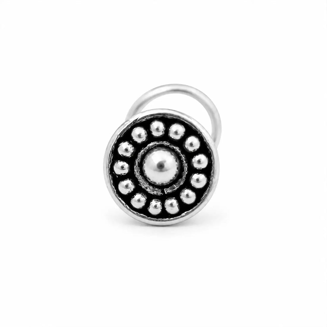 Bold Circular Oxidised Silver Nose Pin- Made With Pure 925 Silver