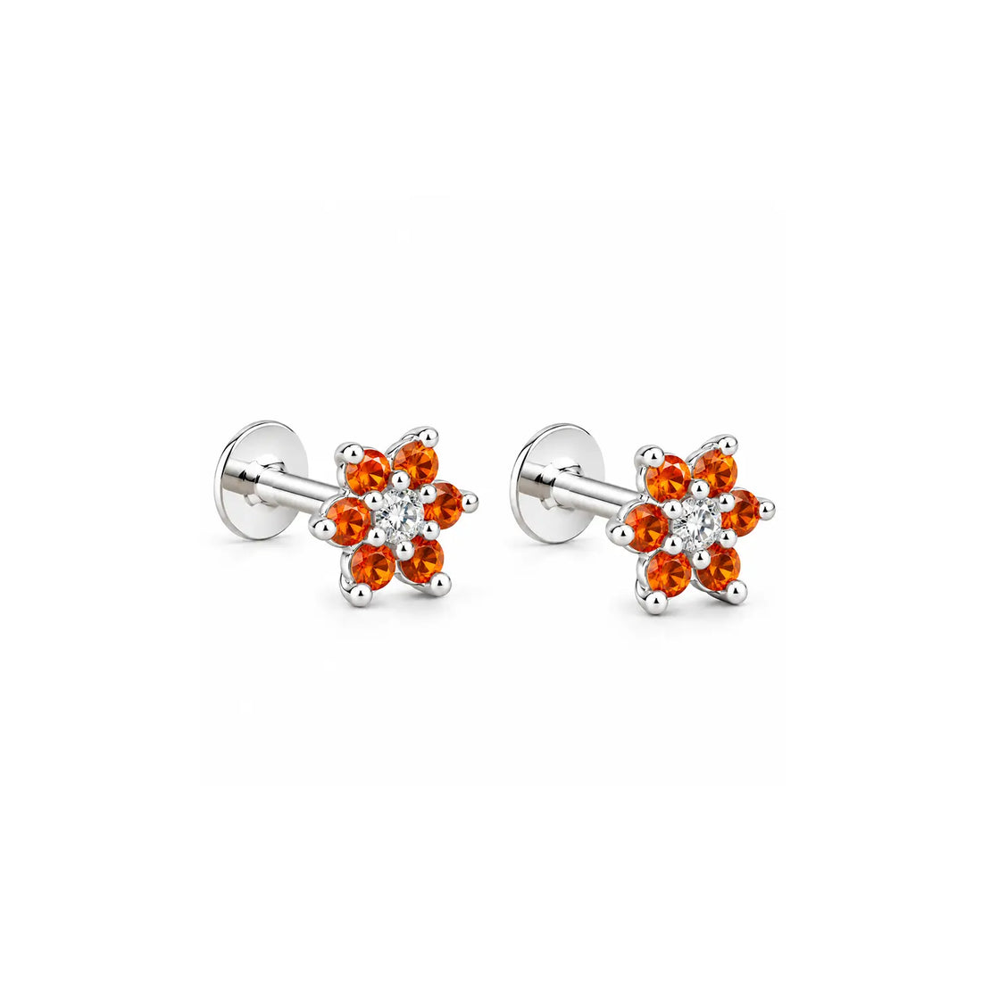 Black Floral Gemstone Silver Stud Earrings - Made With Pure 925 Silver