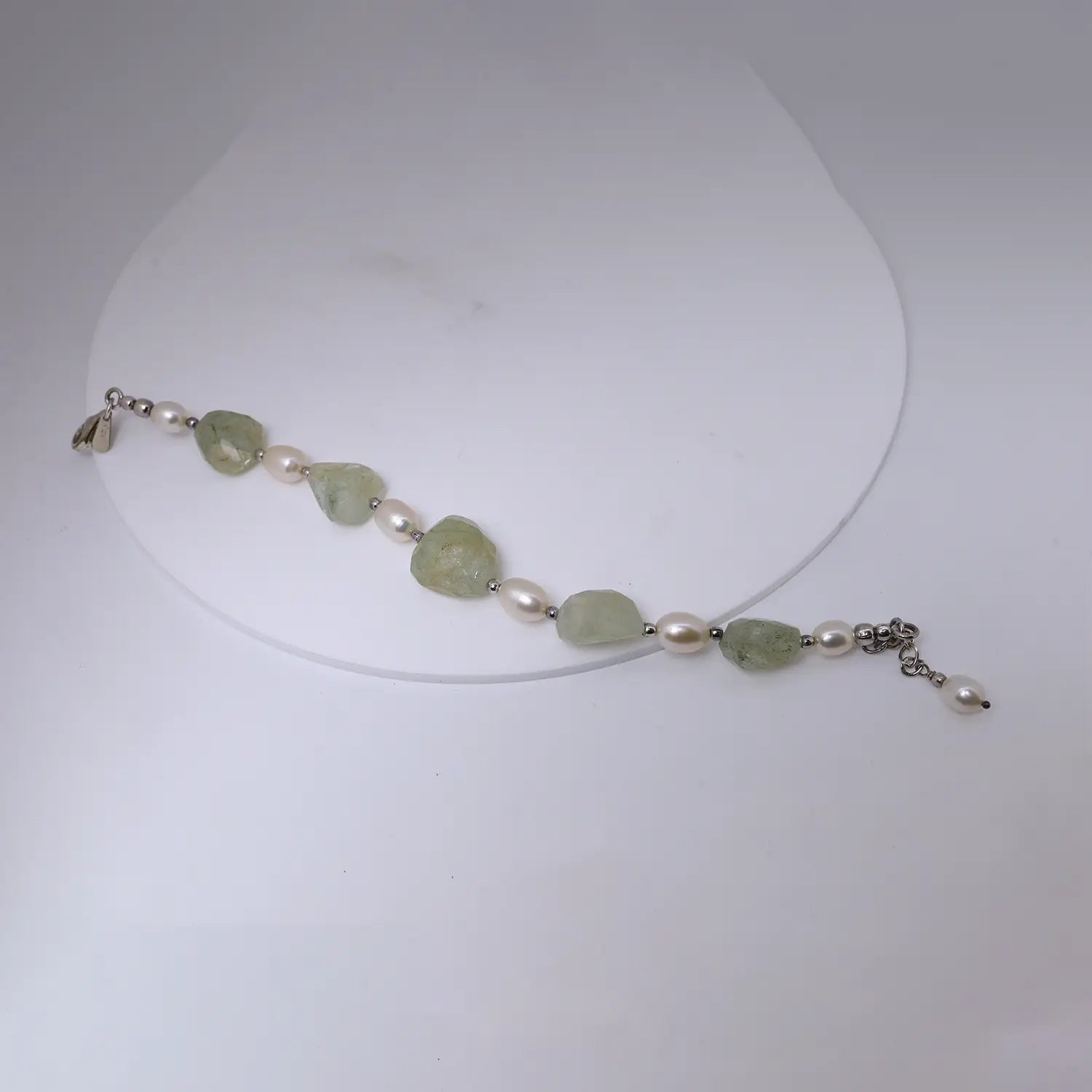 Green Amethyst & Pearl Sterling Silver Bracelet- Made With Pure 925 Silver