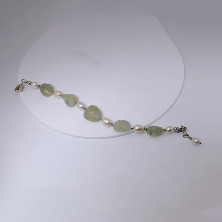 Green Amethyst & Pearl Sterling Silver Bracelet- Made With Pure 925 Silver
