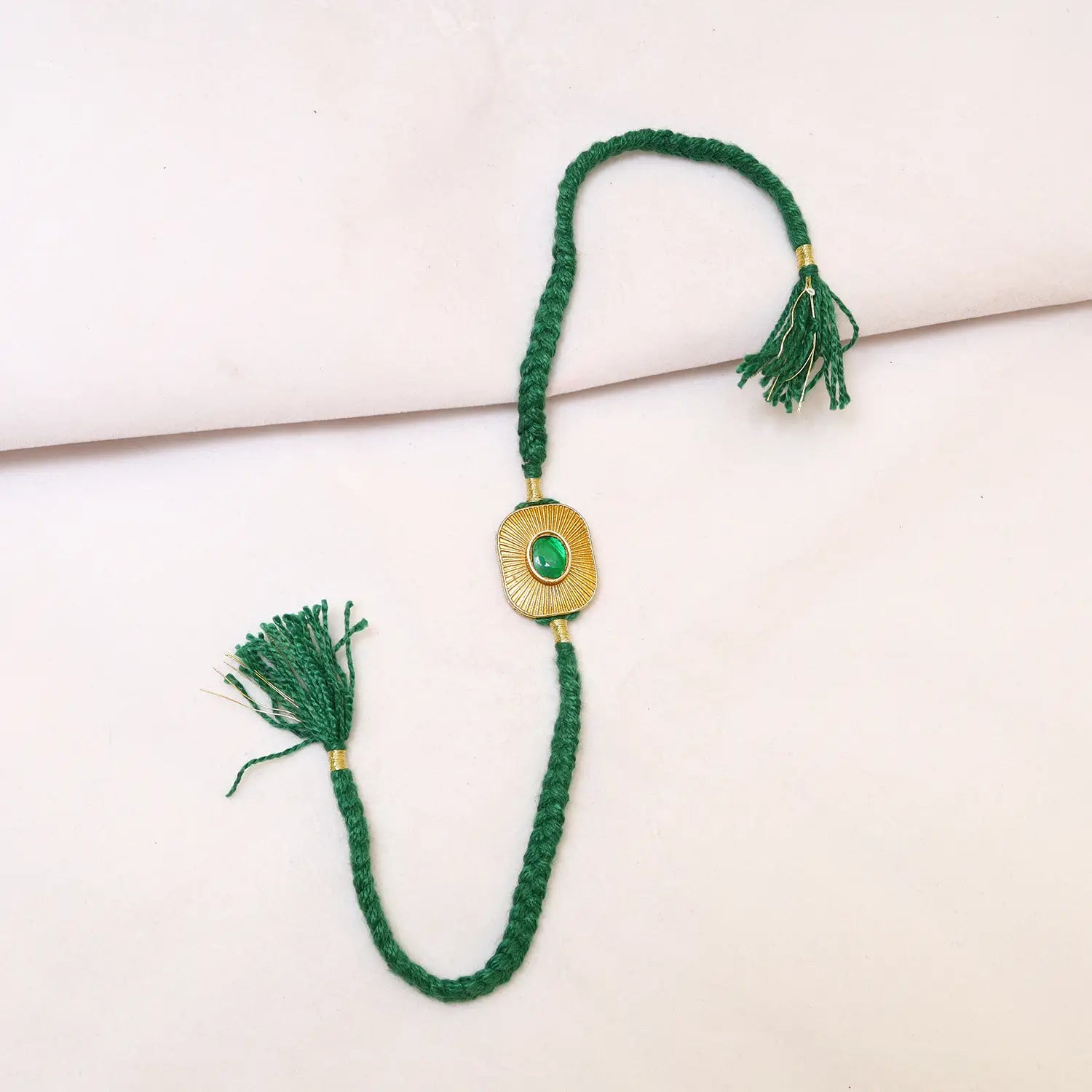 Green Stone Silver Rakhi - Made With Pure 925 Silver