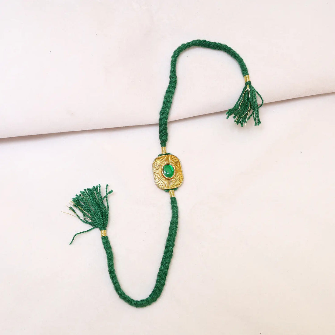 Green Stone Silver Rakhi - Made With Pure 925 Silver