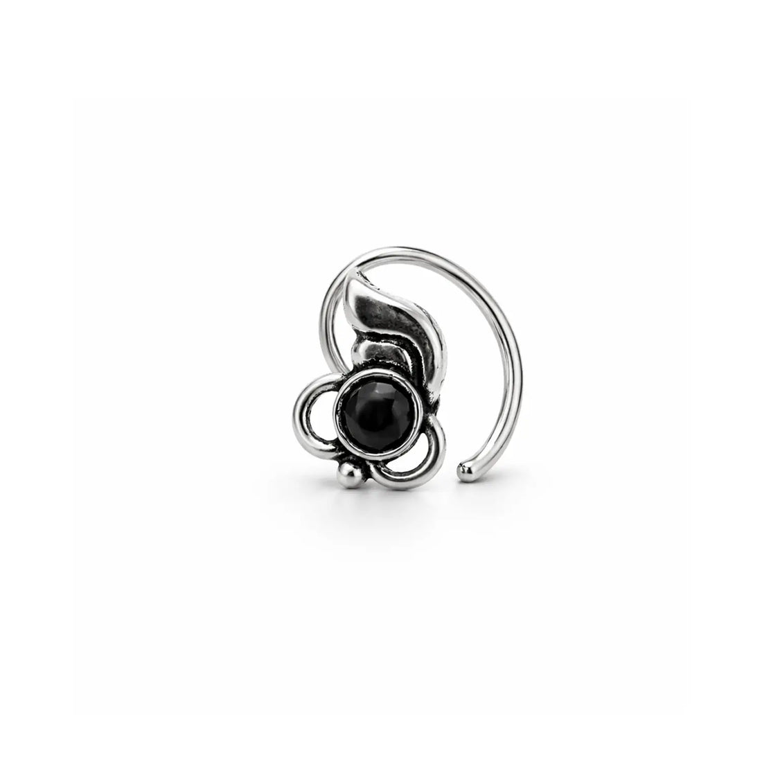 Graceful Leaf Oxidised Silver Nose Pin- Made With Pure 925 Silver