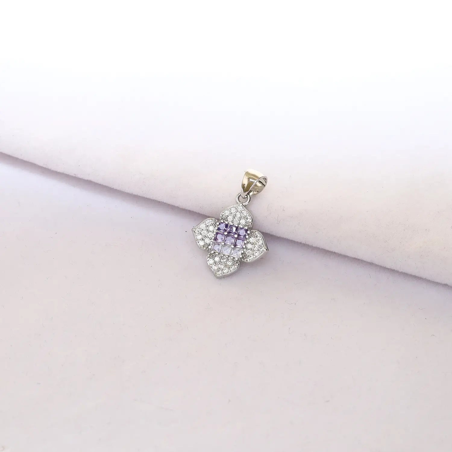Elegant Pure Silver Purple CZ Floral Pendant Set - Made With Pure 925 Silver
