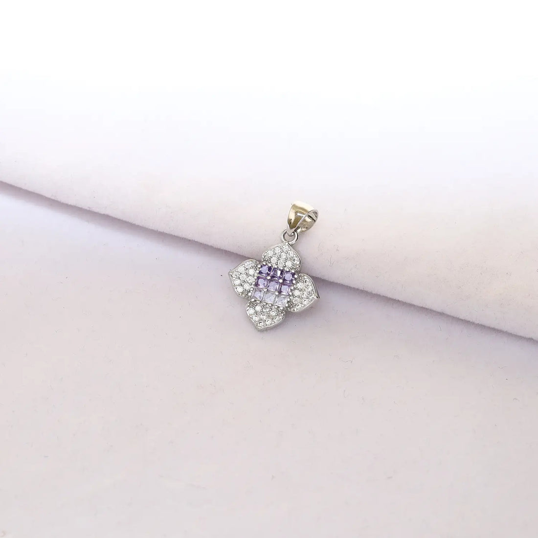 Elegant Pure Silver Purple CZ Floral Pendant Set - Made With Pure 925 Silver