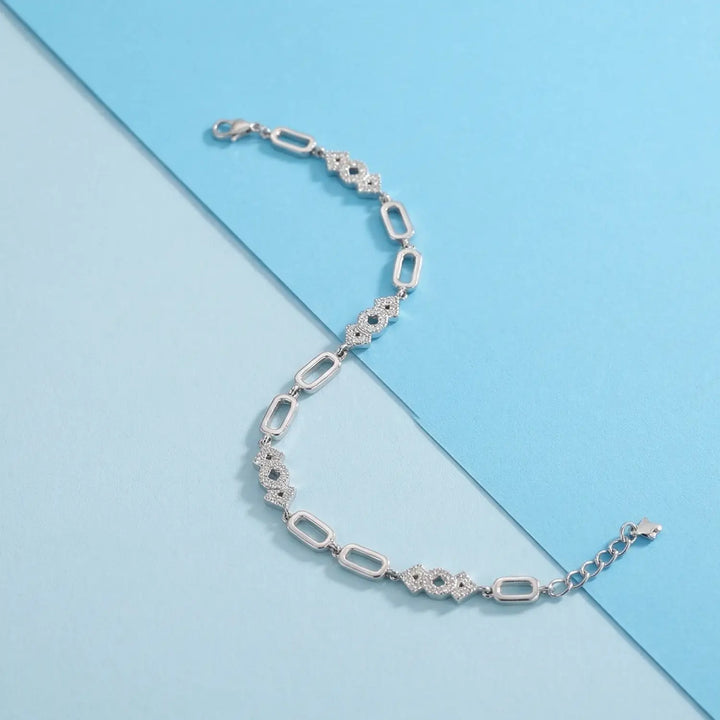 Elegant Geometric Link CZ Pure Silver Bracelet - Made With Pure 925 Silver