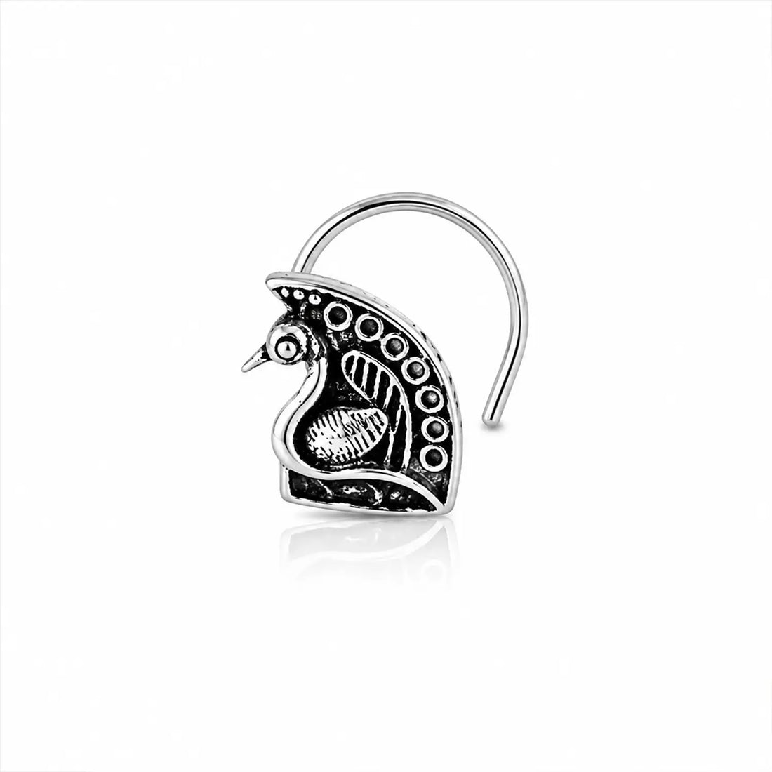 Oxidised Silver Majestic Motif Nose Pin- Made With Pure 925 Silver