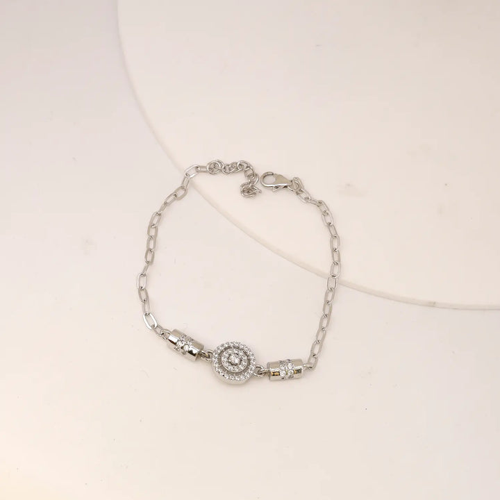 Elegant CZ Halo Charm Pure Silver Bracelet - Made With Pure 925 Silver