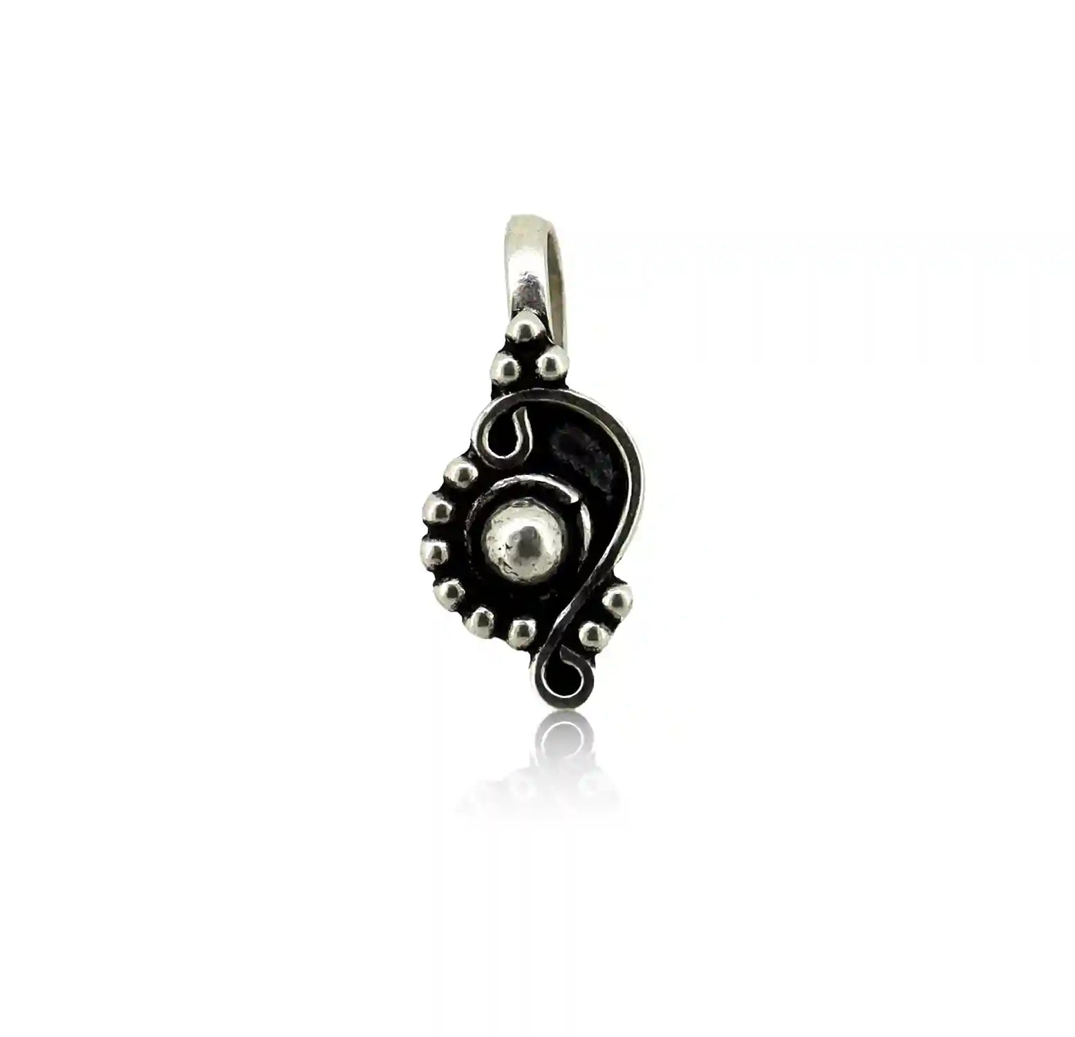 Ethnic Paisley Oxidised Silver Nose Pin- Made With Pure 925 Silver