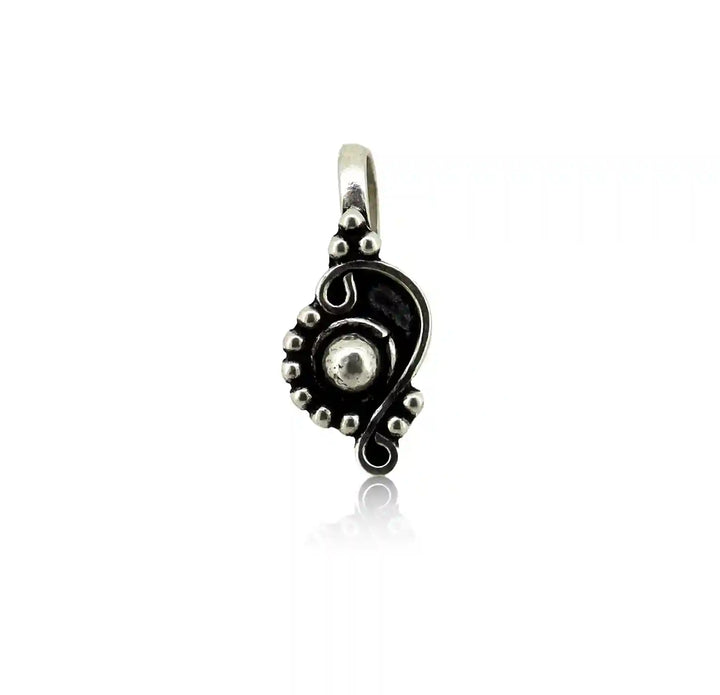 Ethnic Paisley Oxidised Silver Nose Pin- Made With Pure 925 Silver