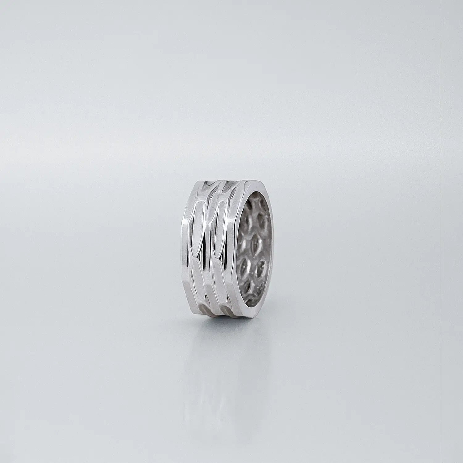 Hammered Texture Wide Silver Band Ring - Made With Pure 925 Silver