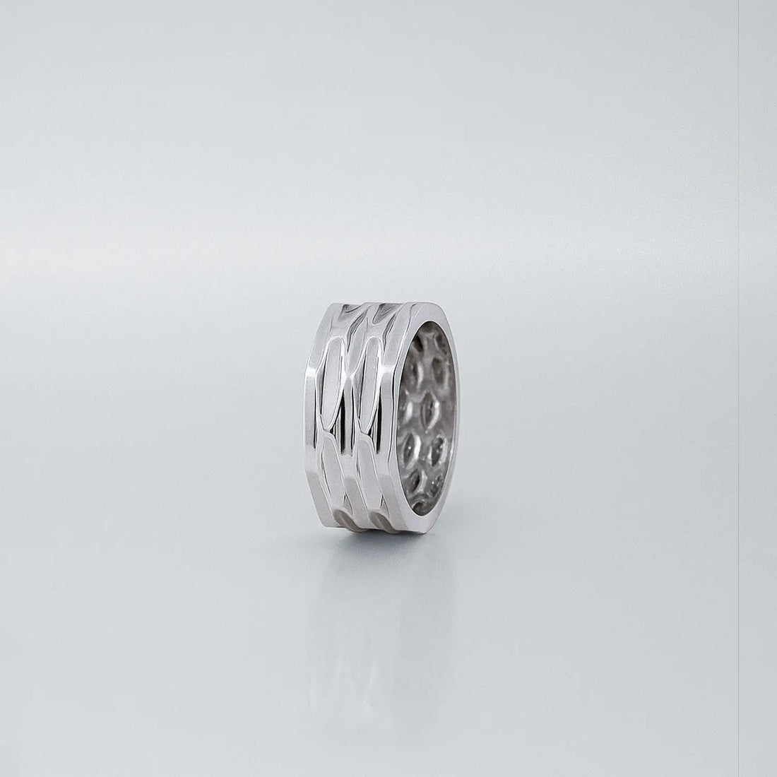 Hammered Texture Wide Silver Band Ring - Made With Pure 925 Silver