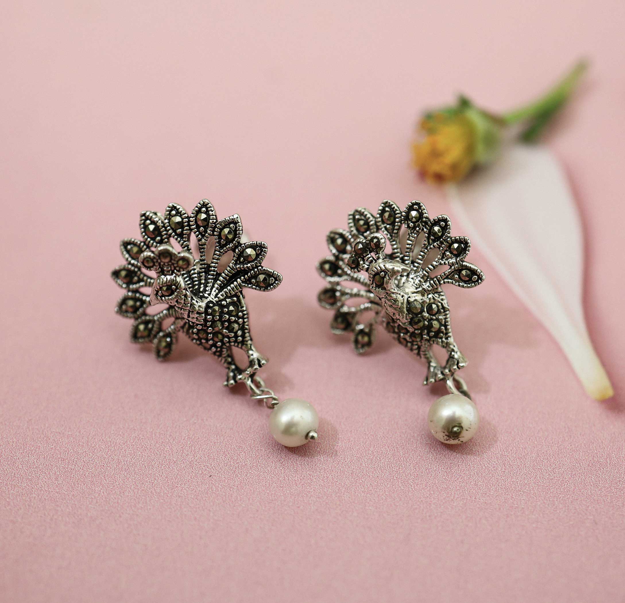 Peacock Charm Antique Silver Nacklace Set- Made With Pure 925 Silver