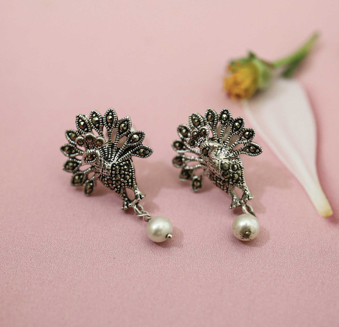 Peacock Charm Antique Silver Nacklace Set- Made With Pure 925 Silver
