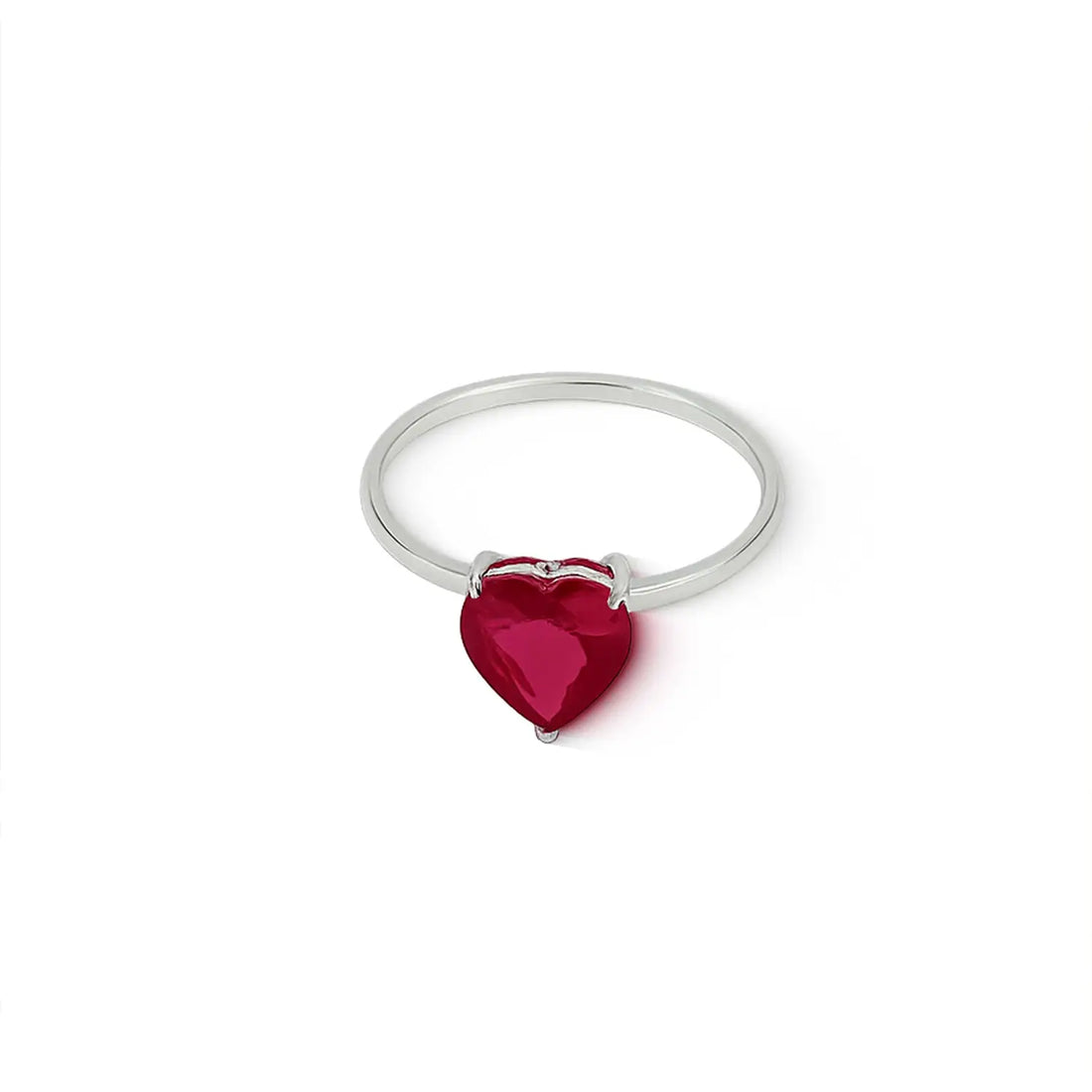 Pure Silver Heart-Shaped Red Stone Ring - Made With Pure 925 Silver