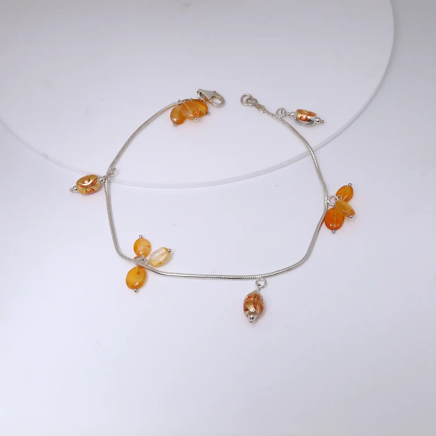 Golden Amber Drop Sterling Silver Anklets- Made With Pure 925 Silver
