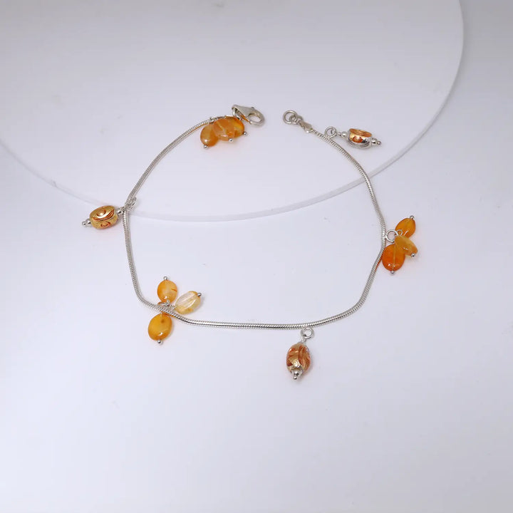 Golden Amber Drop Sterling Silver Anklets- Made With Pure 925 Silver