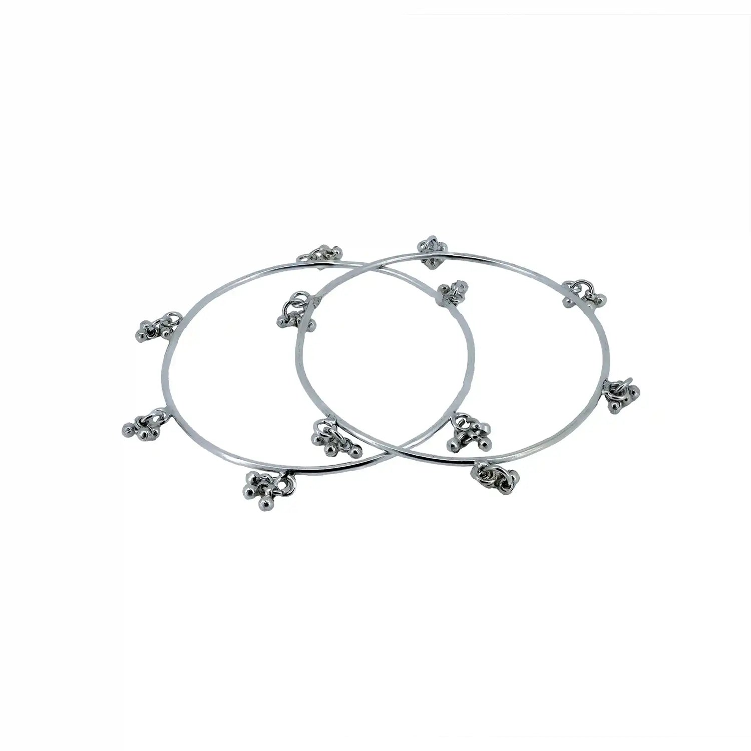 Traditional Pure Silver Cluster Charm Bangles- Made With Pure 925 Silver