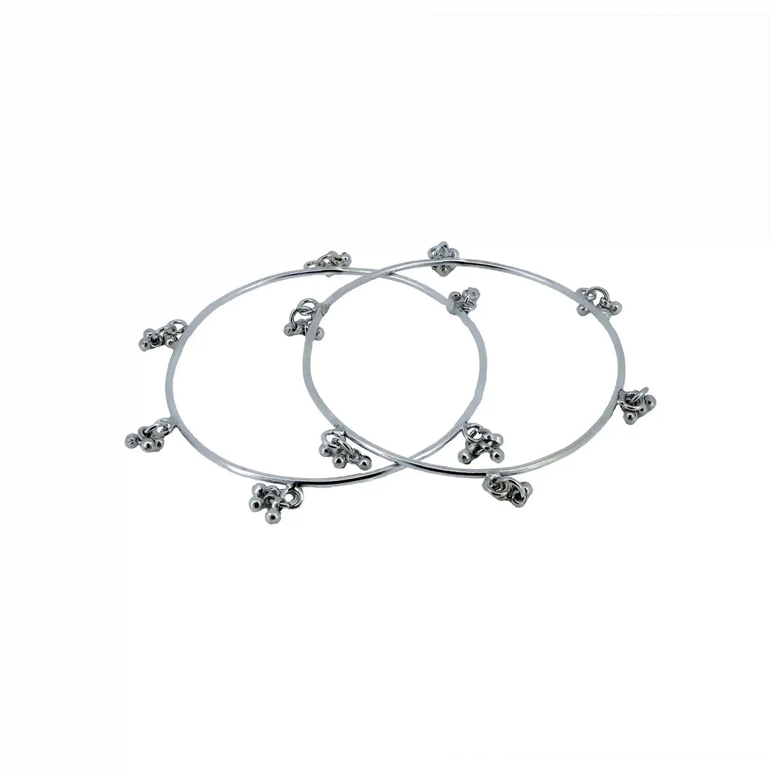 Traditional Pure Silver Cluster Charm Bangles- Made With Pure 925 Silver