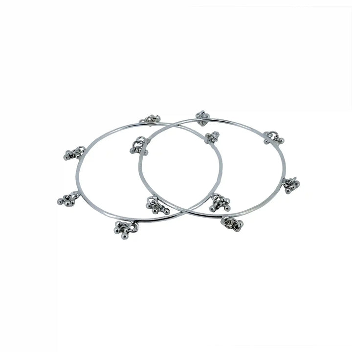 Traditional Pure Silver Cluster Charm Bangles- Made With Pure 925 Silver